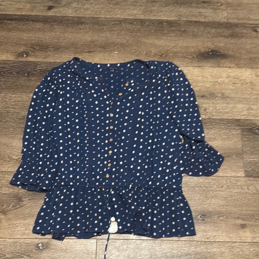 Navy Dot Button-Front Peplum Top